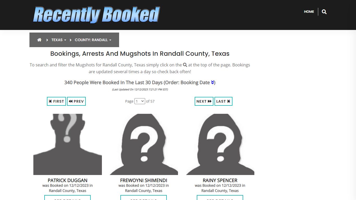 Recent bookings, Arrests, Mugshots in Randall County, Texas